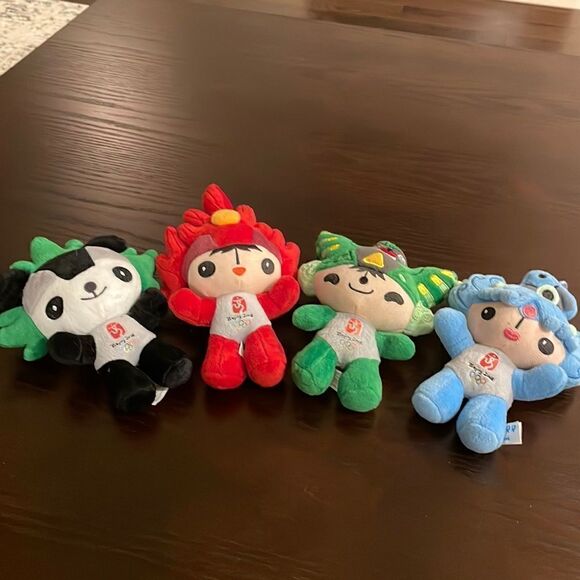 Beijing China 2008 Summer Olympics 4 Mascots Fire Fuwa Dolls Plush 7" Beibei - Picture 10 of 10